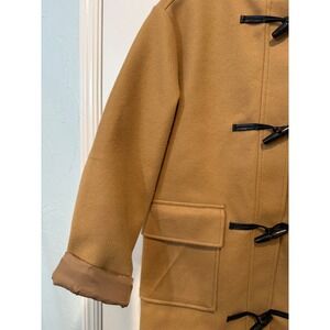 Classic Duffle coat Camel Color Toggle Hooded Warm Winter Outerwear S **READ